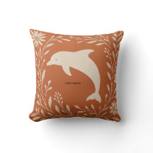 Boho Terracotta Dolfijn Kussen | Voeg Tekst/Naam T