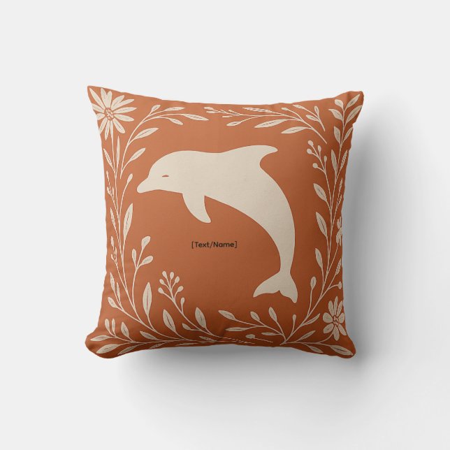 Boho Terracotta Dolphin Pillow | Add Text/Name Kussen (Voorkant)