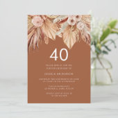 Boho Terracotta Dried Floral 40th Birthday Party Kaart (Staand voorkant)