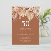 Boho Terracotta Dried Floral 50th Birthday Party Kaart (Staand voorkant)