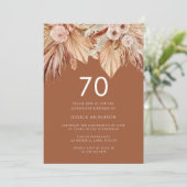 Boho Terracotta Dried Floral 70th Birthday Party Kaart (Staand voorkant)