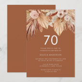 Boho Terracotta Dried Floral 70th Birthday Party Kaart (Voorkant / Achterkant)