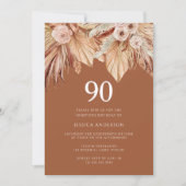 Boho Terracotta Dried Floral 90th Birthday Party Kaart (Voorkant)