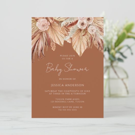 Boho Terracotta Dried Floral Baby shower Kaart (Staand voorkant)