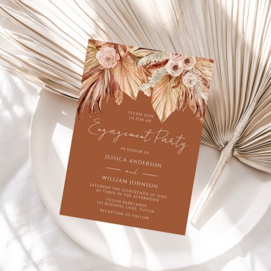 Boho Terracotta Dried Floral Engagement Party Kaart