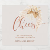 Boho Terracotta Dried Flowers and Pampas Grass Sparkling Wijnetiket (Enkel label)