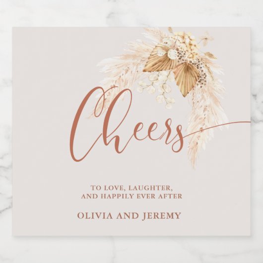 Boho Terracotta Dried Flowers and Pampas Grass Sparkling Wijnetiket (Enkel label)