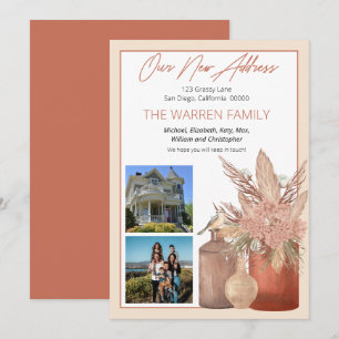 Boho Terracotta Dried Grasses Floral Photo Moving Aankondiging