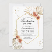 Boho Terracotta Dried Palm & Roos Graduation Party Kaart (Voorkant)