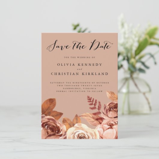Boho Terracotta Earth Tone Botanical Save the Date Aankondiging (Staand voorkant)
