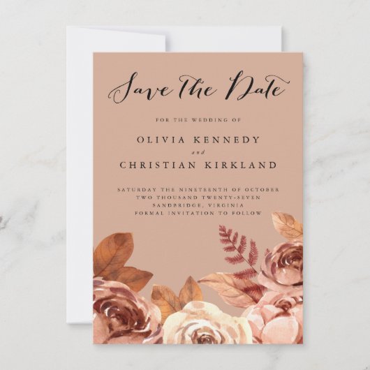 Boho Terracotta Earth Tone Botanical Save the Date Aankondiging (Voorkant)