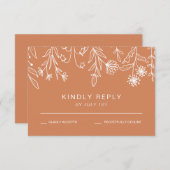 Boho Terracotta Eenvoudige Wildflower Wedding RSVP Kaartje (Voorkant / Achterkant)