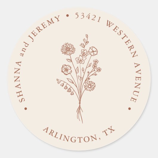 Boho Terracotta Elegante Minimal | Retouradres Ronde Sticker (Voorkant)