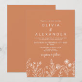 Boho terracotta elegante wilde bloemen bruiloft kaart (Voorkant / Achterkant)