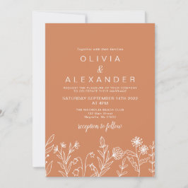 Boho terracotta elegante wilde bloemen bruiloft kaart