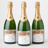 Boho Terracotta en bordeaux bloemen pampas gras Sparkling Wijnetiket (Flessen)