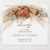 Boho Terracotta en bordeaux bloemen pampas gras Sparkling Wijnetiket (Enkel label)