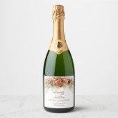 Boho Terracotta en bordeaux bloemen pampas gras Sparkling Wijnetiket (Voorkant)