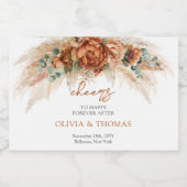 Boho Terracotta en bordeaux bloemen pampas gras Sparkling Wijnetiket (Enkel label)