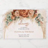 Boho Terracotta en bordeaux bloemen pampas gras Sparkling Wijnetiket (Enkel label)