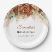 Boho terracotta en bordeaux bloemenpampa's papieren bordje (Voorkant)