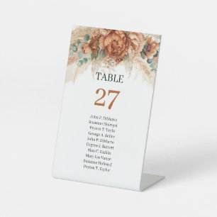 Boho Terracotta en bordeauxrode bloemen gast naam Reclamebord Met Voetstuk