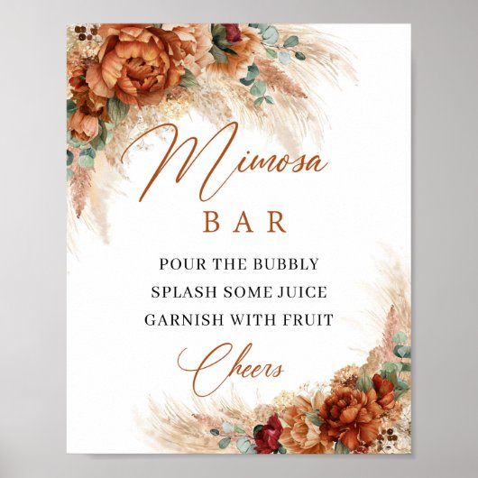Boho terracotta en Bourgogne florale mimosa bar Poster (Voorkant)