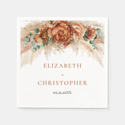 Boho terracotta en de bruine pampas bruiloft servet (Voorkant)