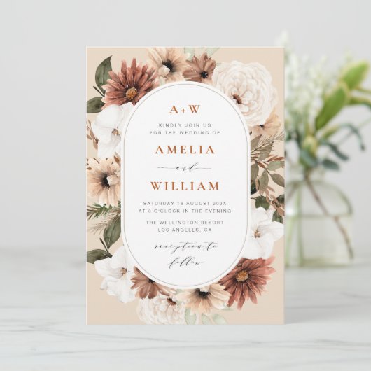 boho terracotta en greenery call kaart (Staand voorkant)