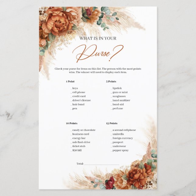 Boho Terracotta en Greenery Wat is er in uw tas (Voorkant)