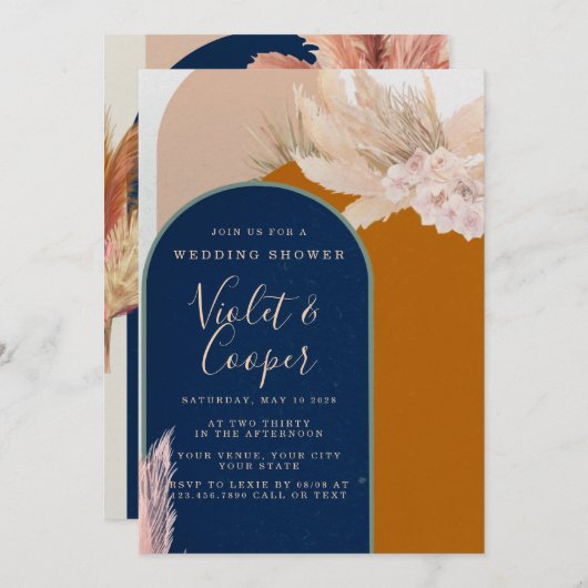 Boho Terracotta en Navy Arch Wedding Shower Kaart (Voorkant / Achterkant)