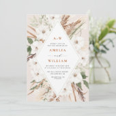 boho terracotta en pamdoorgras bruiloft kaart (Staand voorkant)