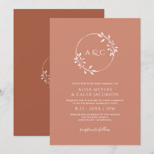 Boho Terracotta en Rust Wedding Simple Wreath Kaart