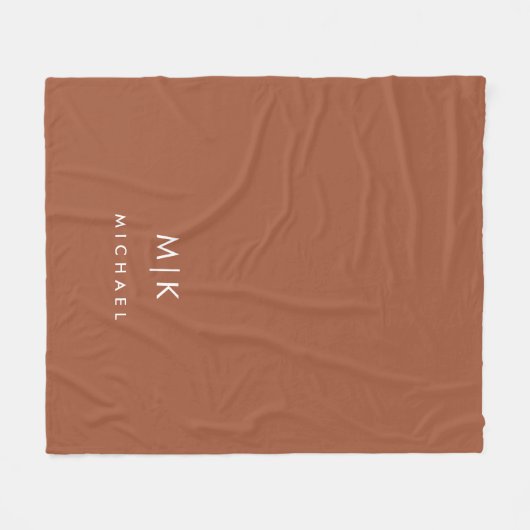 Boho Terracotta en White | Modern monogram Fleece Deken (Voorkant (Horizontaal))