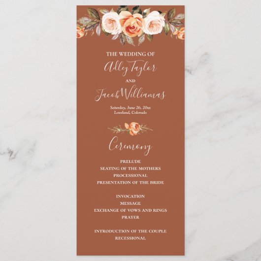 Boho Terracotta Fall Wedding Programmakaart (Voorkant)