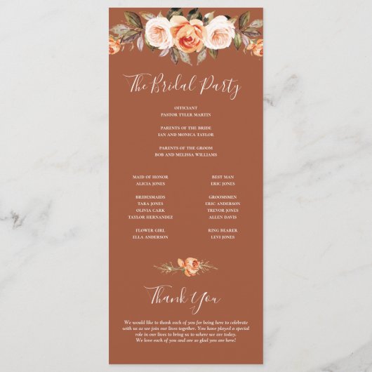 Boho Terracotta Fall Wedding Programmakaart (Achterkant)