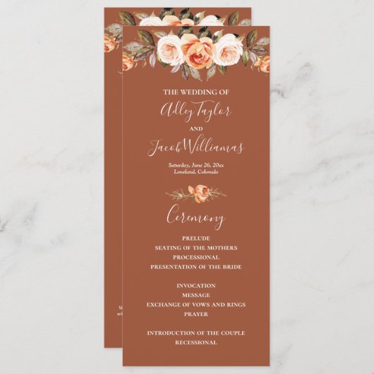 Boho Terracotta Fall Wedding Programmakaart (Voorkant / Achterkant)