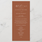 Boho Terracotta Fijne Script Trouwceremonie Programmakaart (Voorkant)