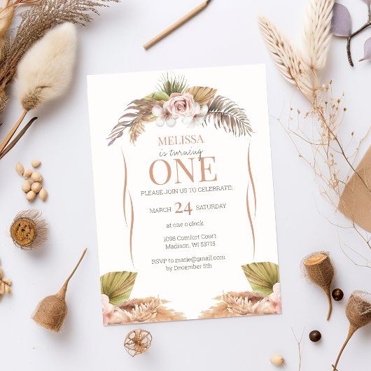 Boho Terracotta Floral 1e verjaardag uitnodiging