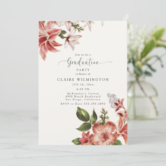 Boho Terracotta Floral Afstuderen Invitation Kaart (Staand voorkant)