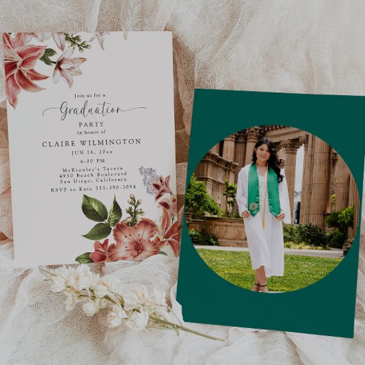 Boho Terracotta Floral Afstuderen Invitation Kaart