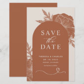 Boho Terracotta Floral Arch Save the Date Kaart (Voorkant / Achterkant)