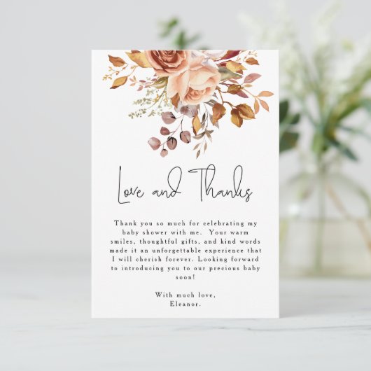 Boho Terracotta Floral Baby shower Dank u Bedankkaart (Staand voorkant)