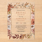 Boho Terracotta Floral Bridal Shower Acryl Uitnodigingen (Voorkant)