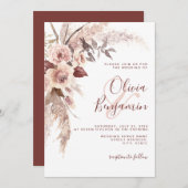 Boho Terracotta Floral Champagne Neutral Wedding Kaart (Voorkant / Achterkant)