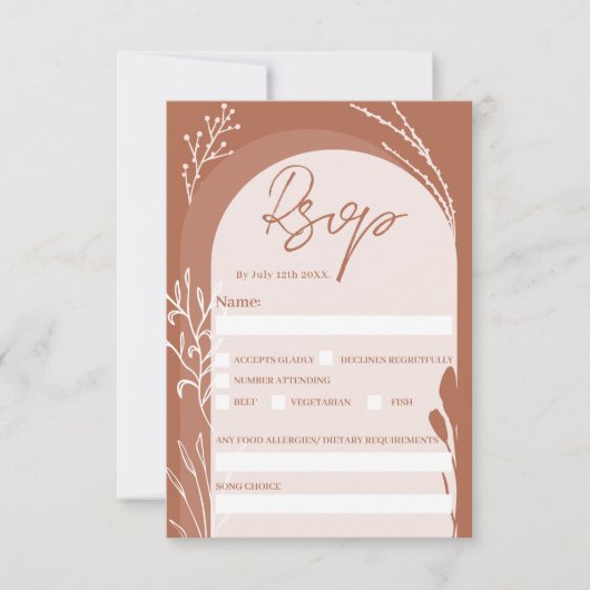 Boho terracotta floral chic script bruiloft kaart (Voorkant)