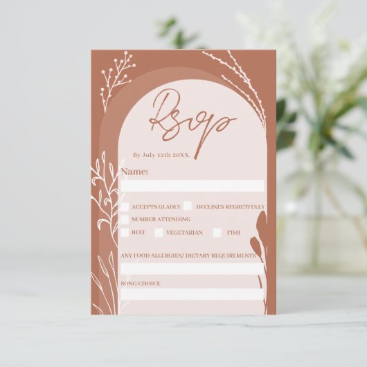 Boho terracotta floral chic script bruiloft kaart (Staand voorkant)