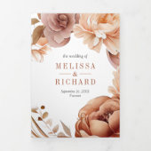 Boho Terracotta Floral Deer QR Code Weddenschap Drieluik Uitnodiging (Cover)