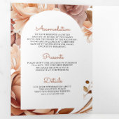 Boho Terracotta Floral Deer QR Code Weddenschap Drieluik Uitnodiging (Binnenzijde eerst)