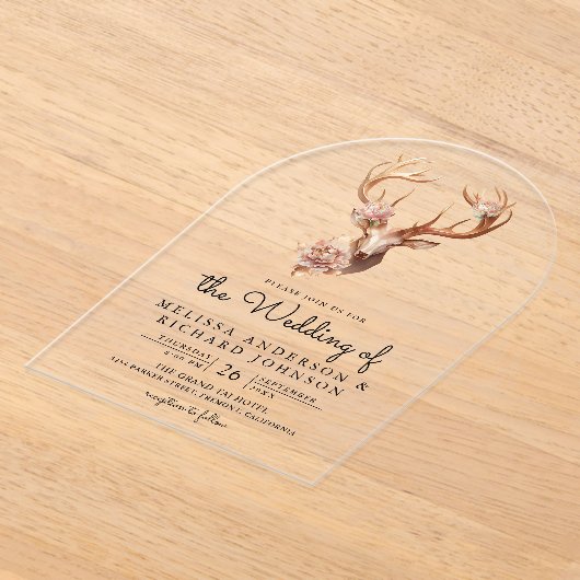 Boho Terracotta Floral Deer Wedding Acryl Uitnodigingen (Laagn)